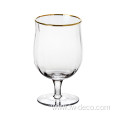Clear Rib Wine Glass with gold rim